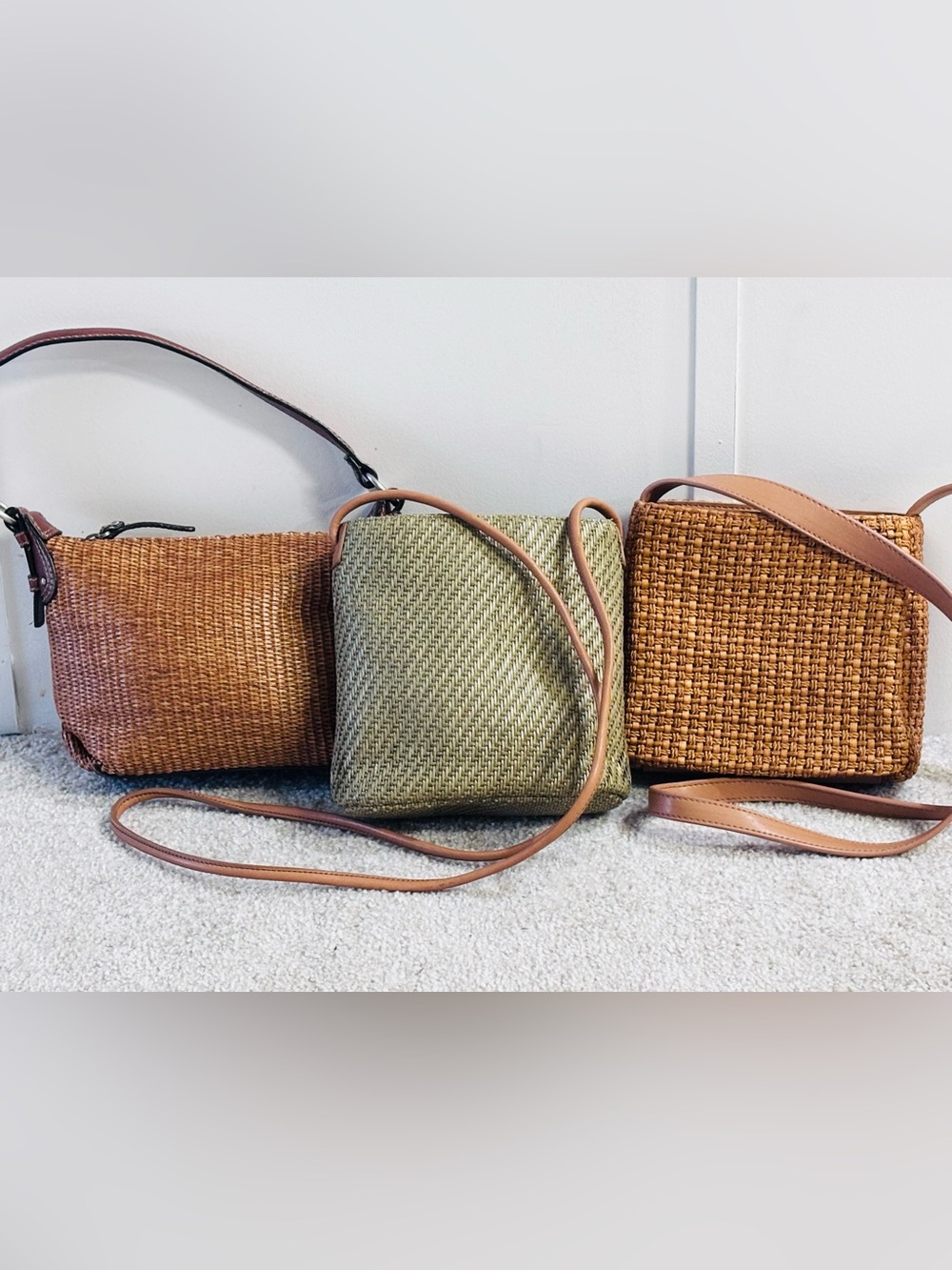Fossil Lot Of 3 Small Straw Raffia 2 Crossbody 1 Top Handle Bags